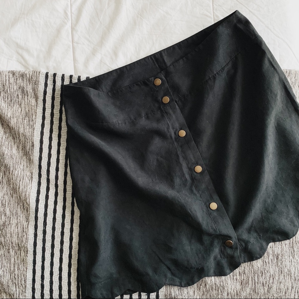 Black Suede Scallop Skirt